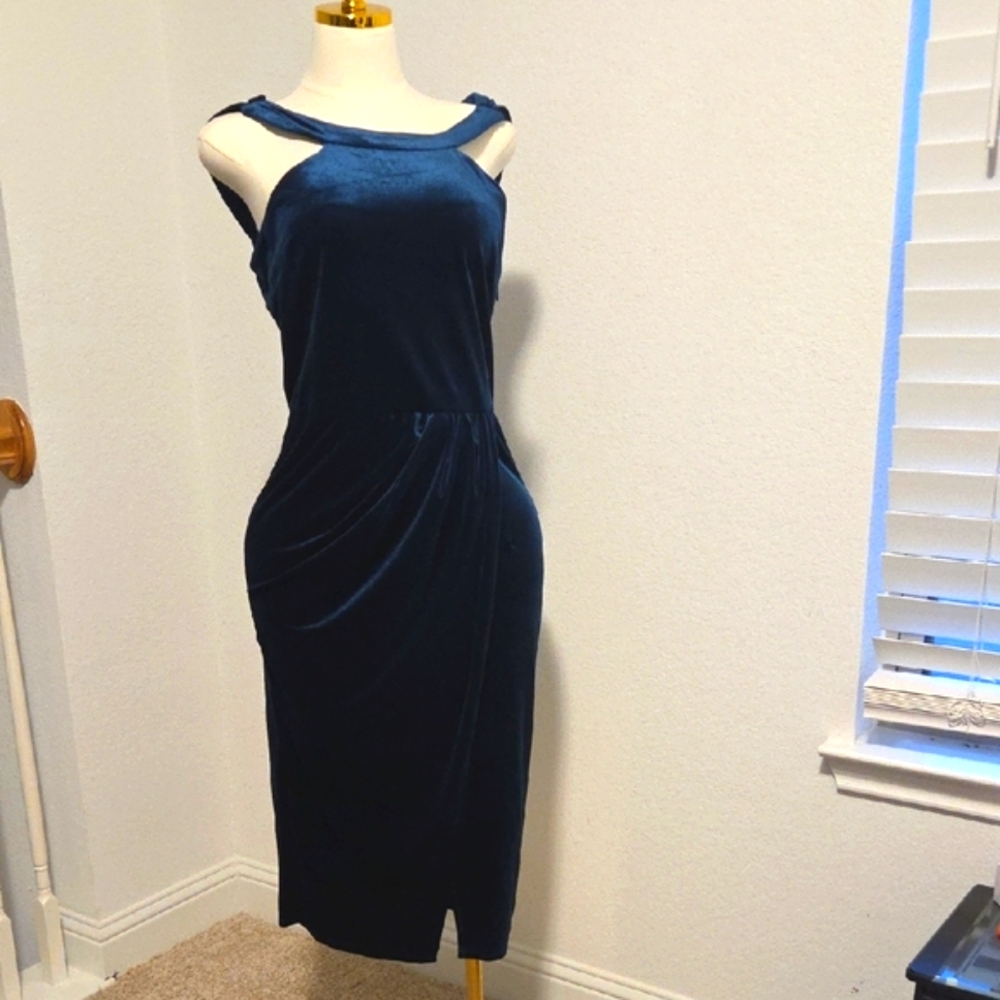 Grace Karin Dark Green Dress Velvety Teal Wedding Guest Wrap Cowl Back Sleeveles